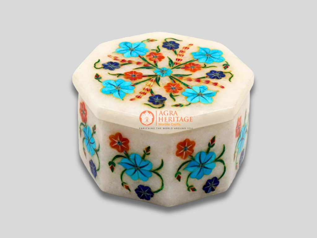 Handmade Inlay Marble Trinket Box Multi Stone Art